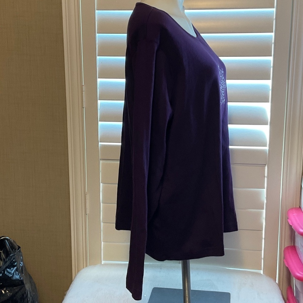 Croft & Barrow Dark Purple Long Sleeve Top with Silver Embroidery - Picture 3 of 9